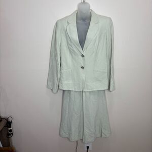 Jones wear silk linen blend blazer skirt set 14/16 business office wear green